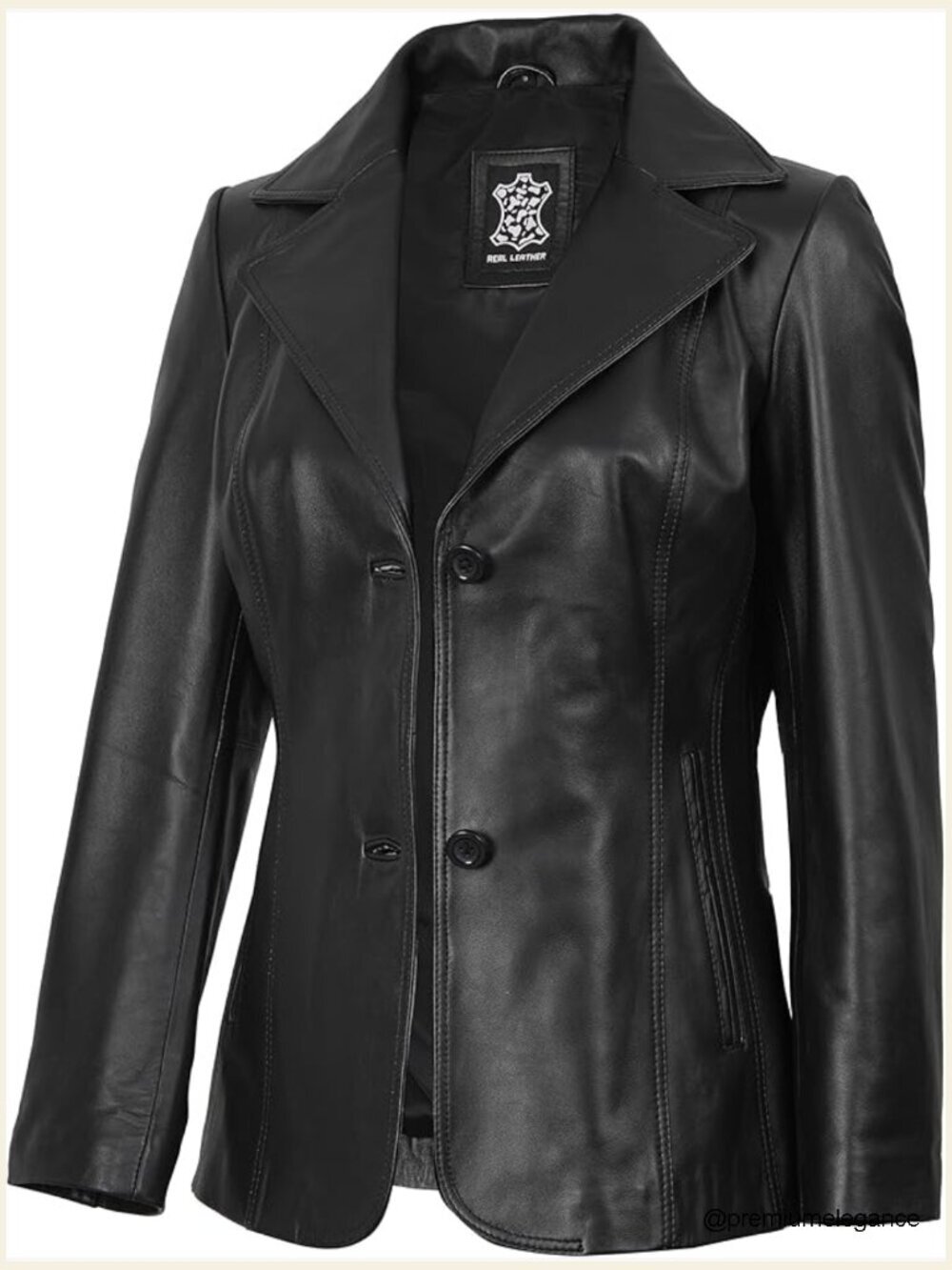 Real Lambskin Leather Blazer - Stylish 2-Button Jacket with Pockets